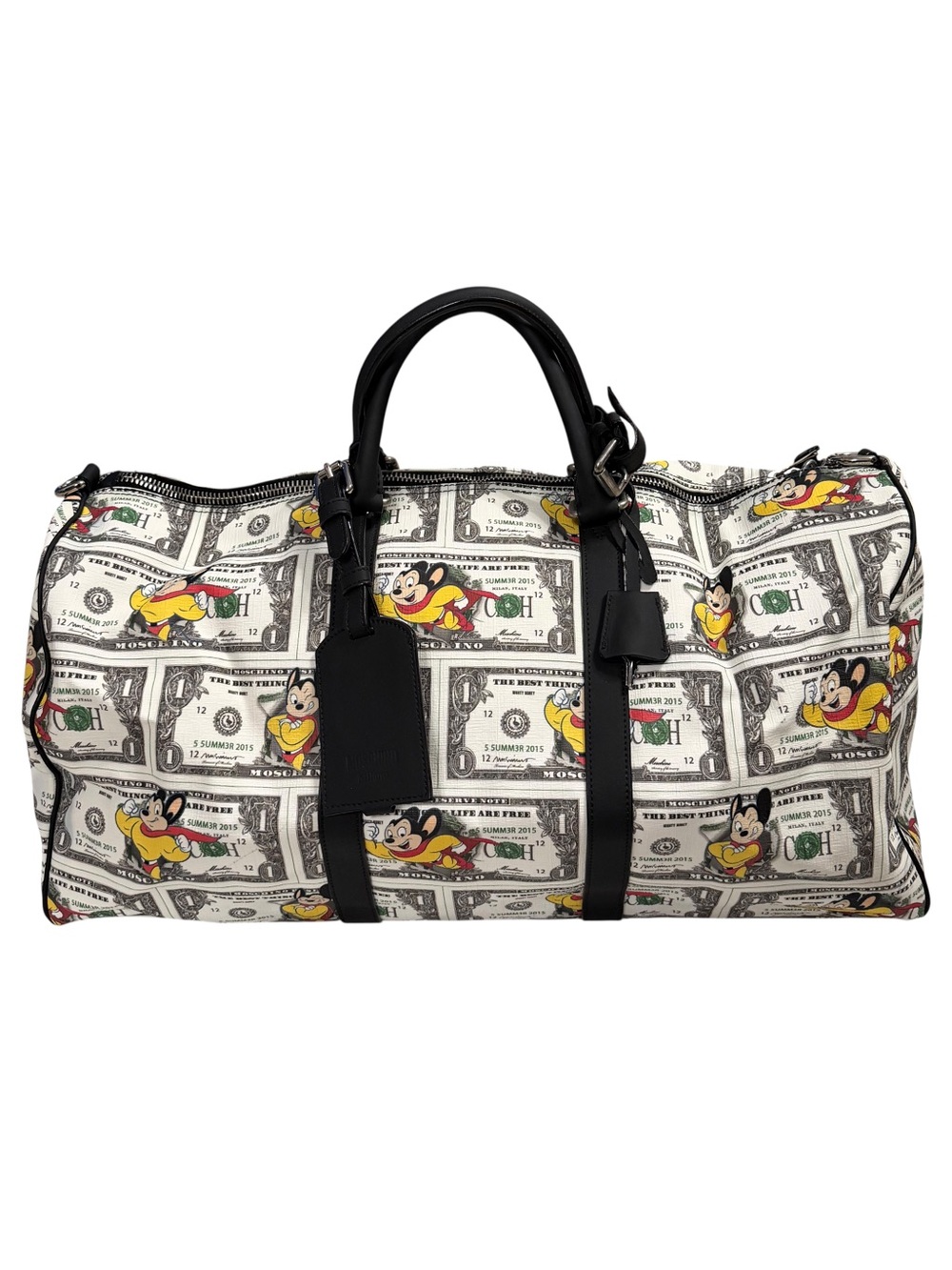 Moschino Jeremy Scott 2015 Mighty Mouse Dollar Bill Duffel Bag